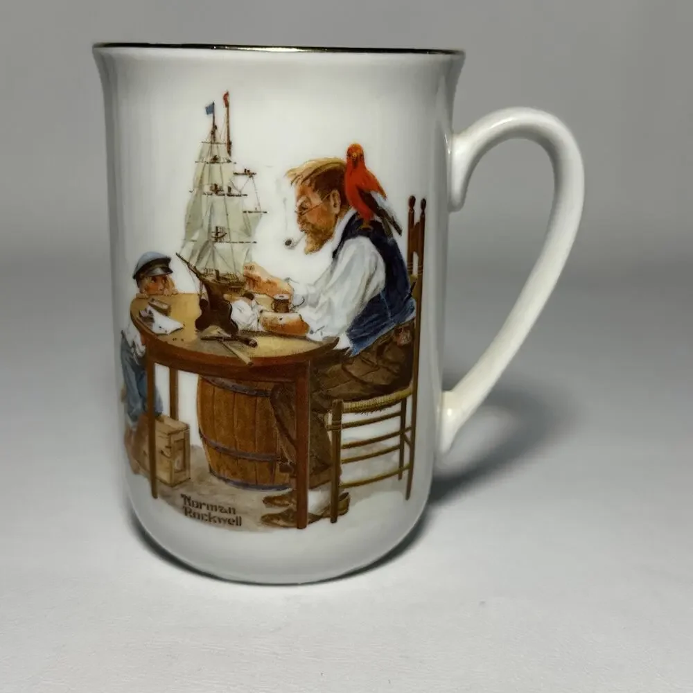 Norman Rockwell Collectible Mugs Set of 5 22K Gold Trim Vintage 1980s EUC